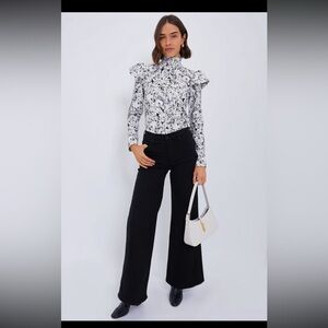 Tuckernuck Bowden Top Size L NWT Gray Gardens Ruffle Blouse High Neck